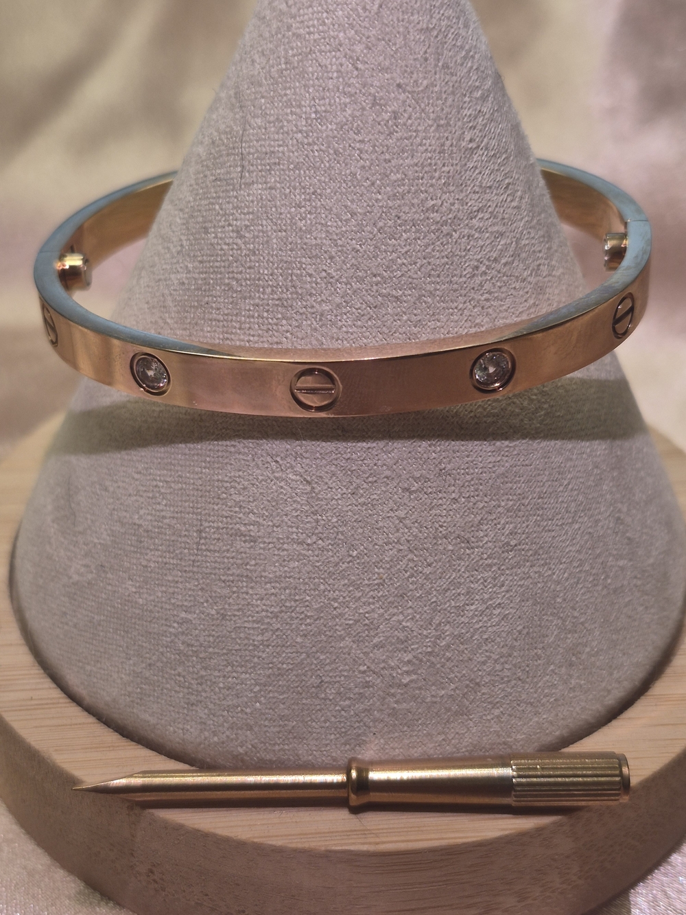ROSE Gold Tone Screw-Accent Bangle Bracelet with Crystals